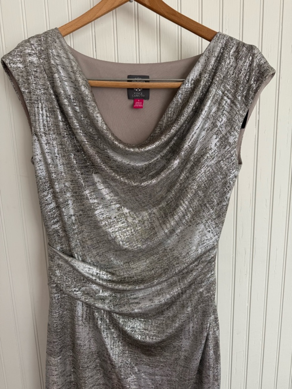 Vince Camuto Silver Metallic Midi Dress Size 6 - Picture 2 of 5